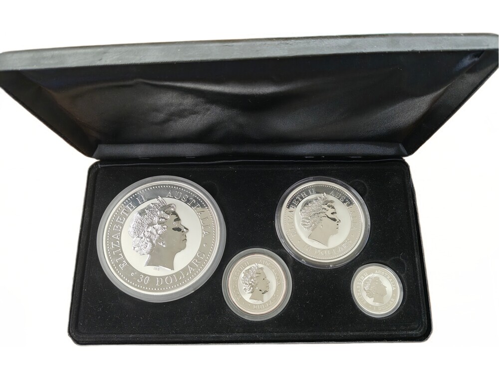 Set 2003 zilveren Kookaburra: 1 kilo, 10 oz, 2 oz, 1 oz