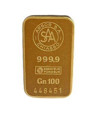 100 Gram goudbaar Argor Chiasso