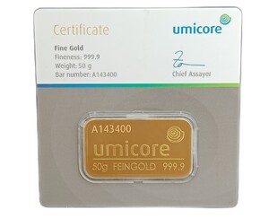 50 Gram goudbaar Umicore