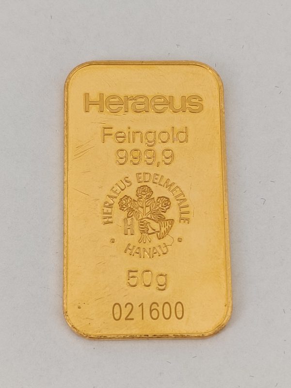 Goudbaar 50 gram Heraeus