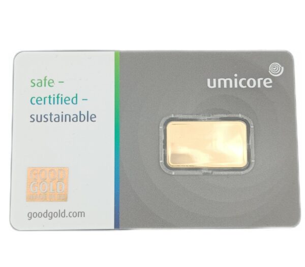 Goudbaar 5 gram Umicore certificaat achterkant
