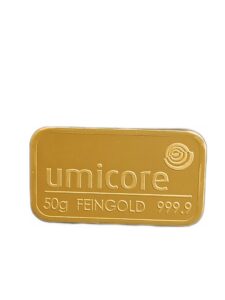 Goudbaar 50 gram Umicore geen certificaat voorkant
